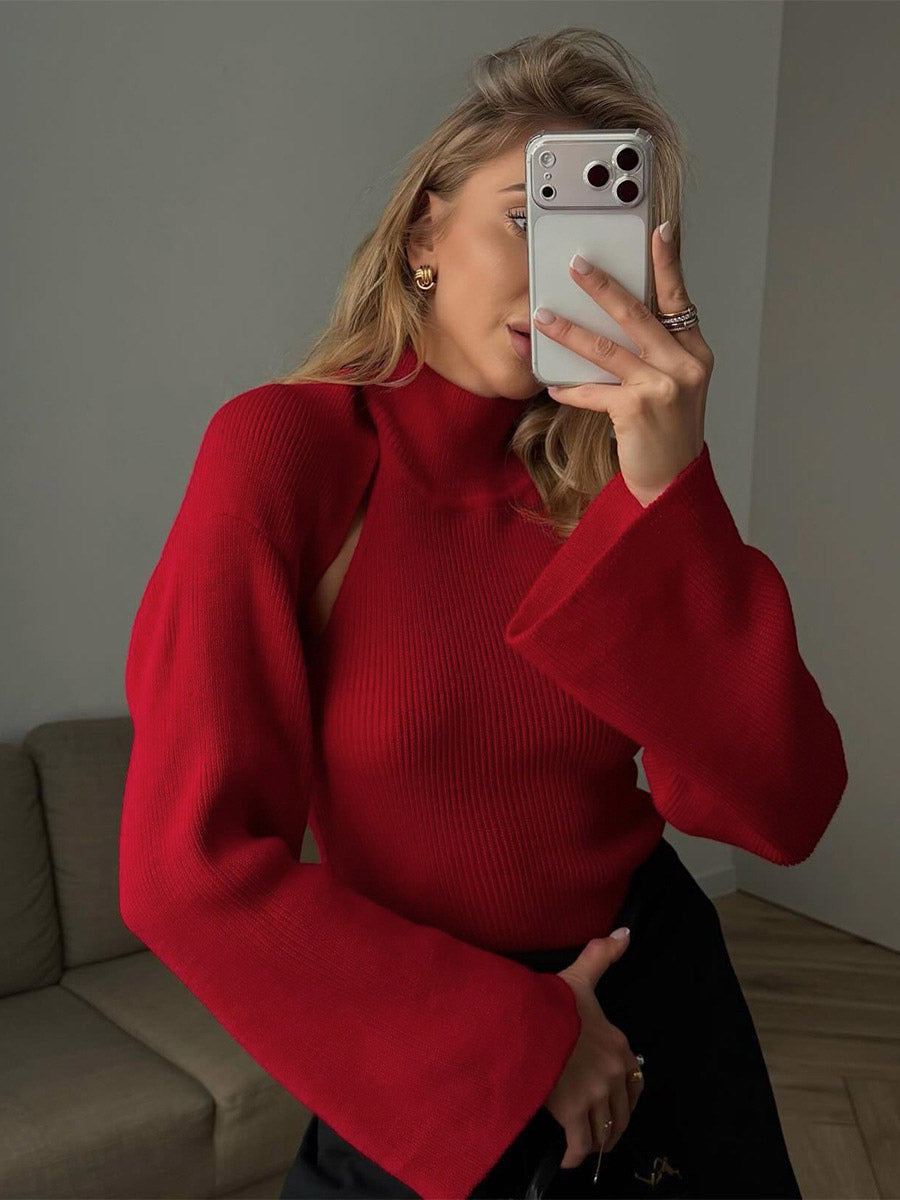 Red Halter-Neck Knitted Two-Piece Set — view 2