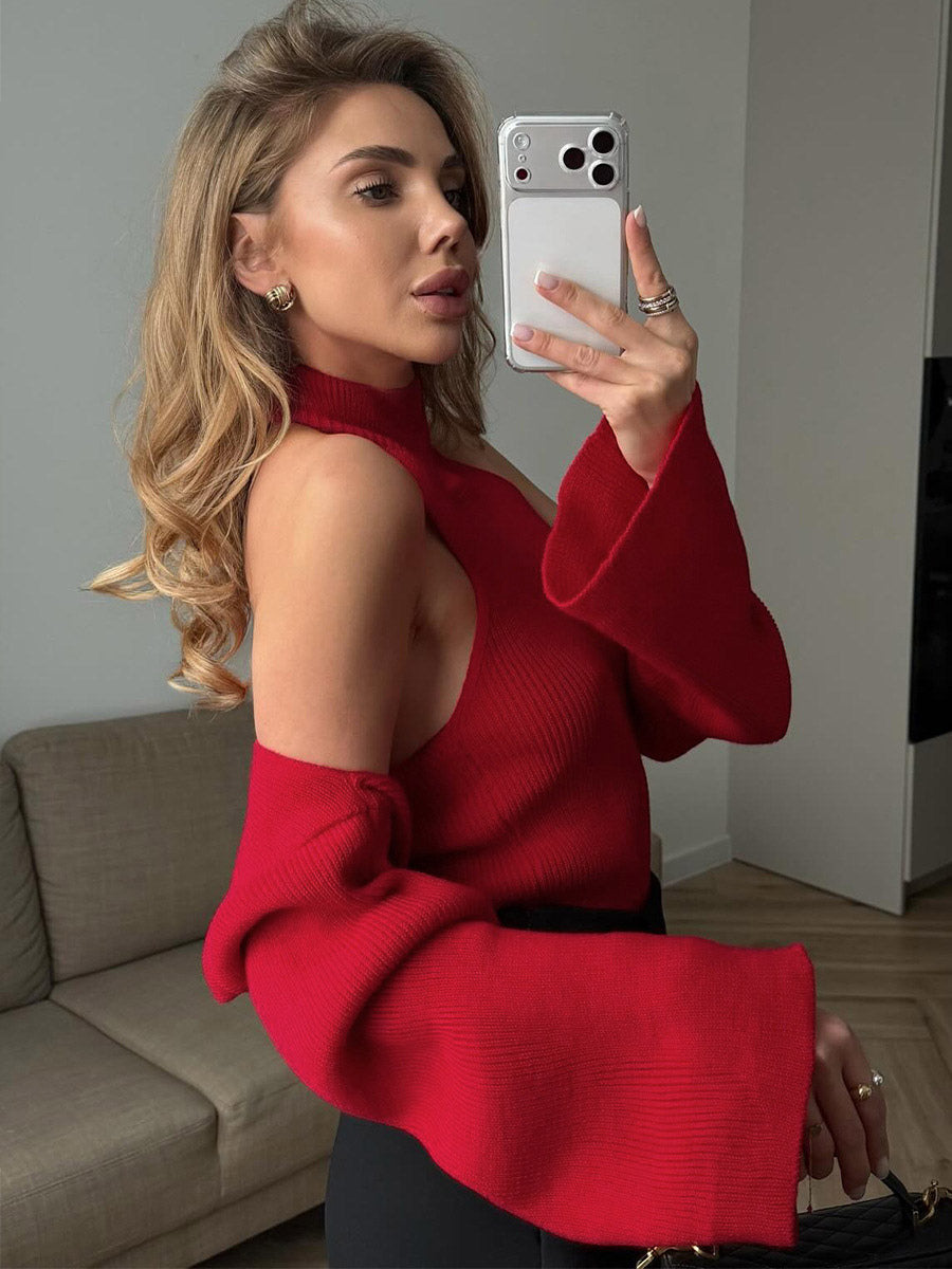Red Halter-Neck Knitted Two-Piece Set — view 4