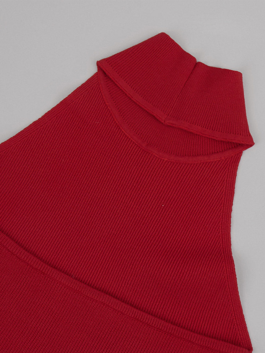 Red Halter-Neck Knitted Two-Piece Set — view 5