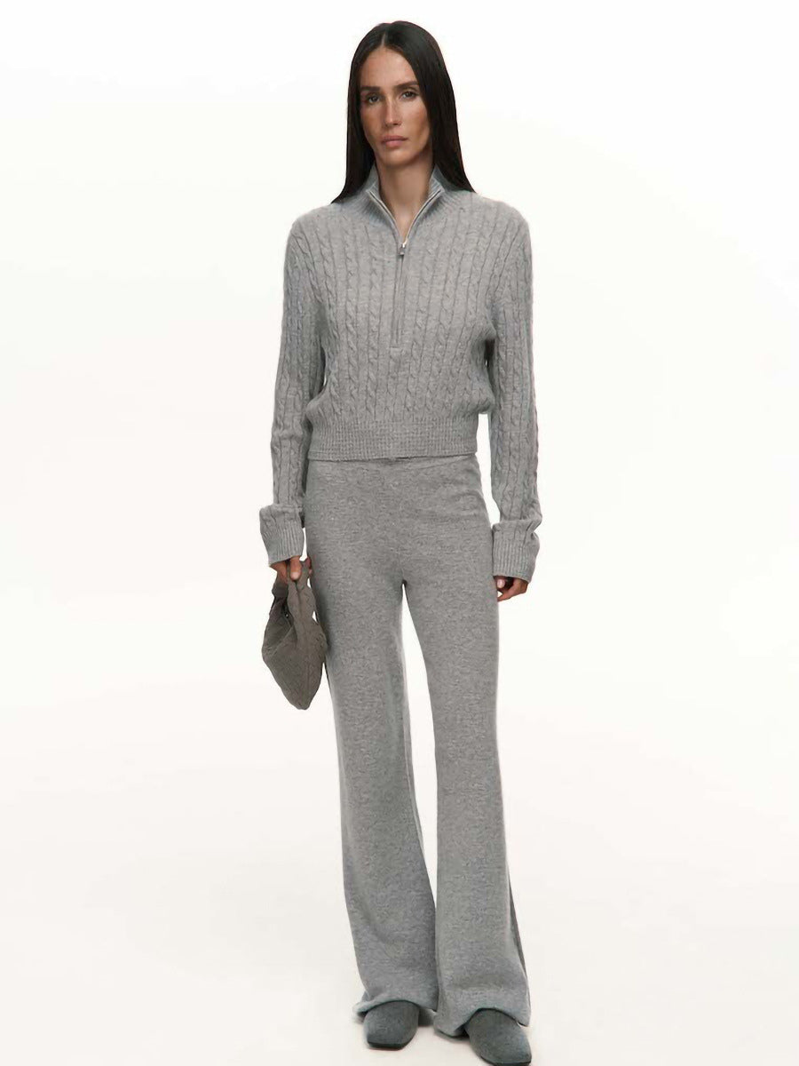 grey wide leg knitted two piece set — view 1