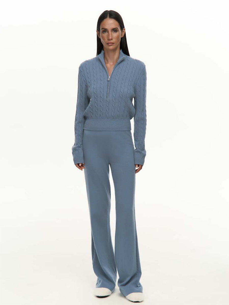 grey wide leg knitted two piece set — view 10