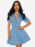 Sky Blue Short-Sleeve Denim Mini Dress — view 1