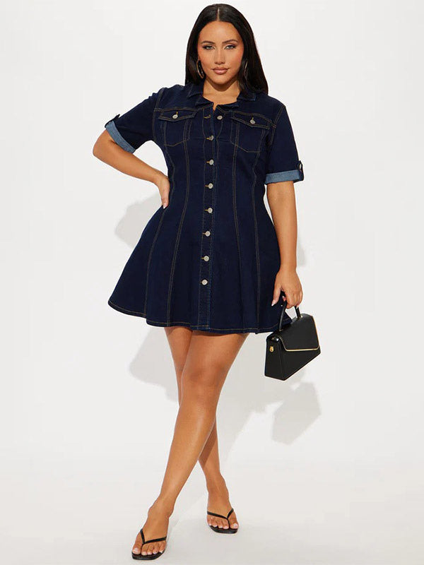 Sky Blue Short-Sleeve Denim Mini Dress — view 8