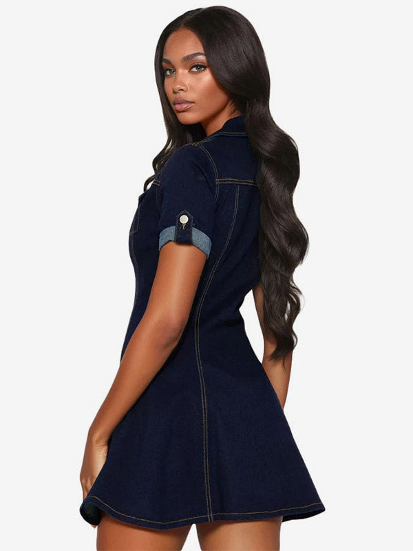 Sky Blue Short-Sleeve Denim Mini Dress — view 9
