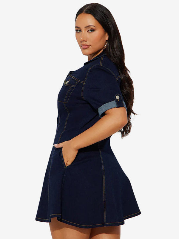 Sky Blue Short-Sleeve Denim Mini Dress — view 10