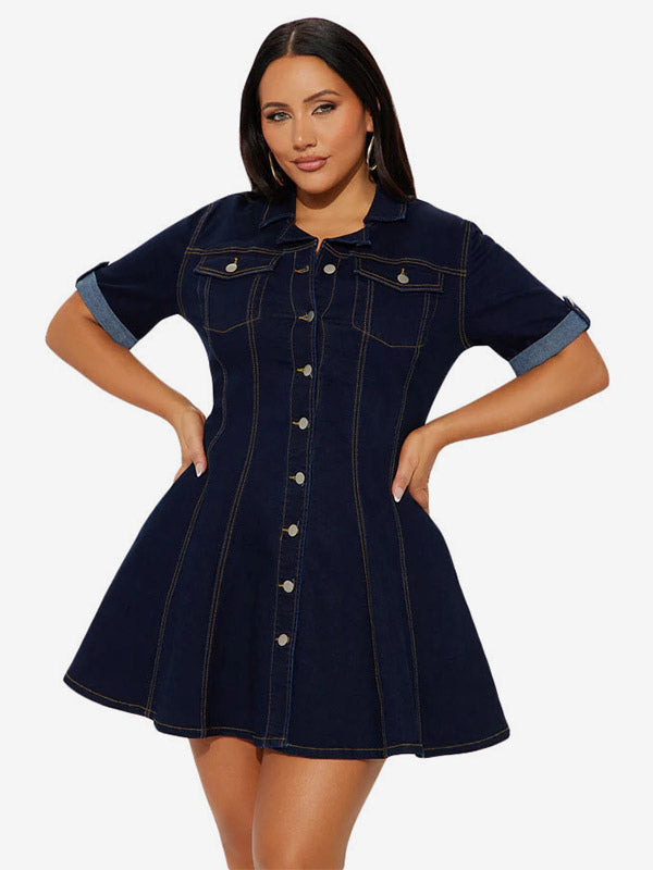 Sky Blue Short-Sleeve Denim Mini Dress — view 11
