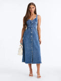 Navy Sweetheart Denim Midi Dress — view 1