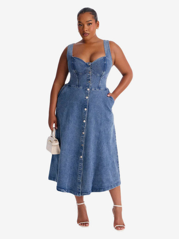 Navy Sweetheart Denim Midi Dress — view 2