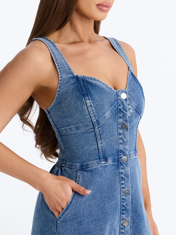 Navy Sweetheart Denim Midi Dress — view 3