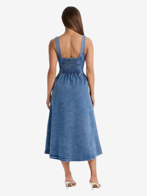 Navy Sweetheart Denim Midi Dress — view 4
