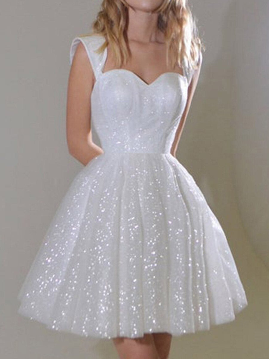 White Sweetheart Off-Shoulder Sequin Mini Dress — view 1