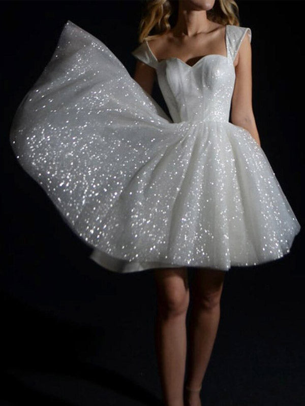 White Sweetheart Off-Shoulder Sequin Mini Dress — view 3