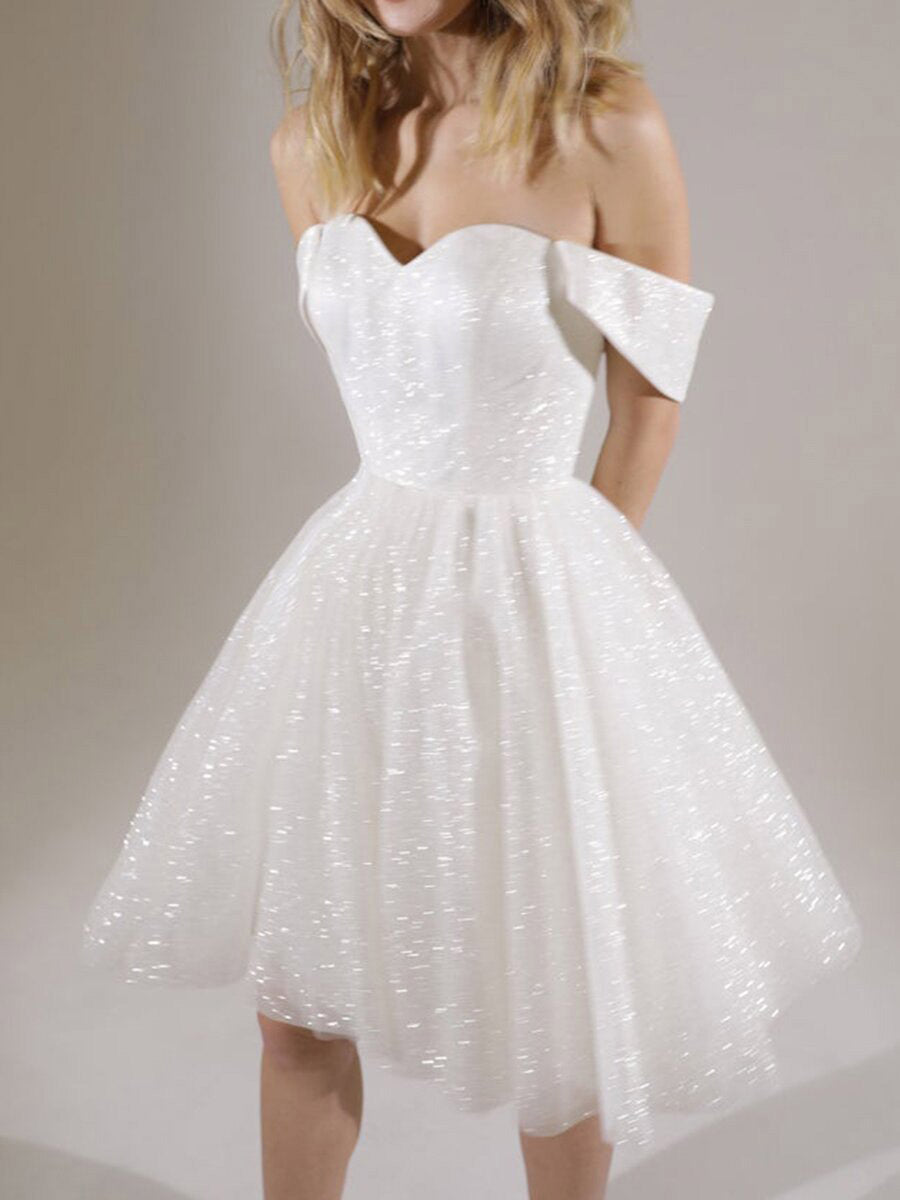 White Sweetheart Off-Shoulder Sequin Mini Dress — view 4