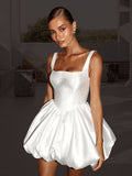 White Square-Neck Satin Mini Dress — view 1