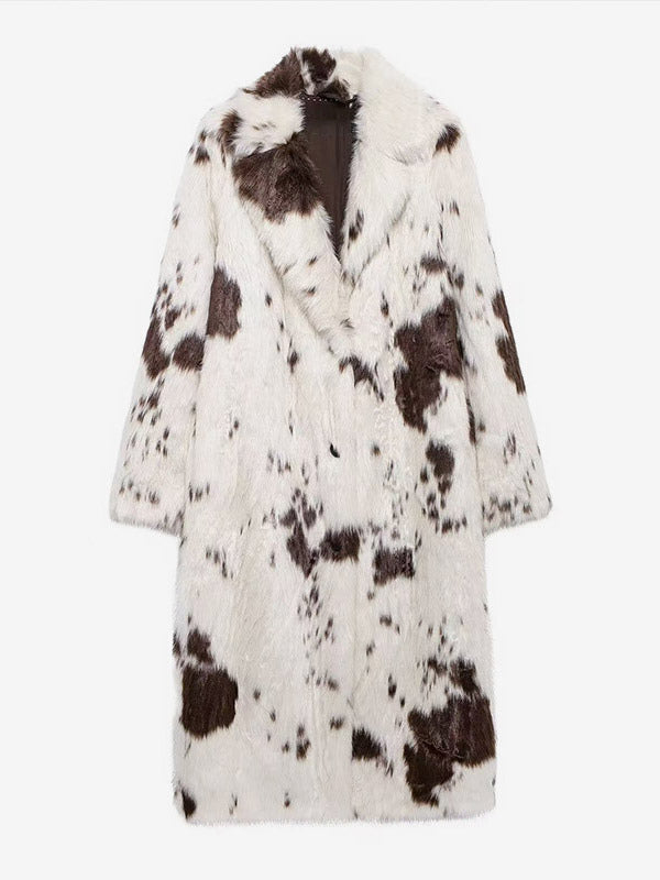 Ivory Long-Sleeve Relaxed Faux Fur Coat — view 6