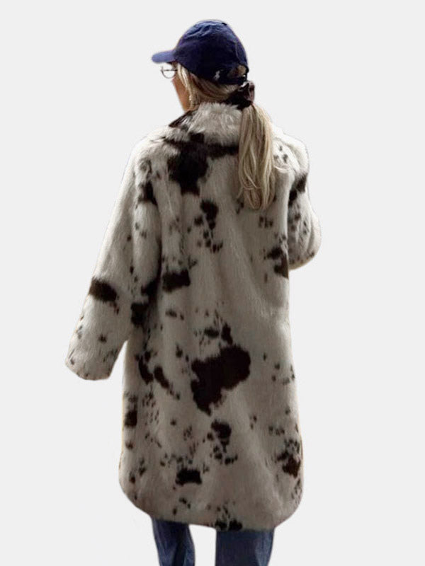 Ivory Long-Sleeve Relaxed Faux Fur Coat — view 5