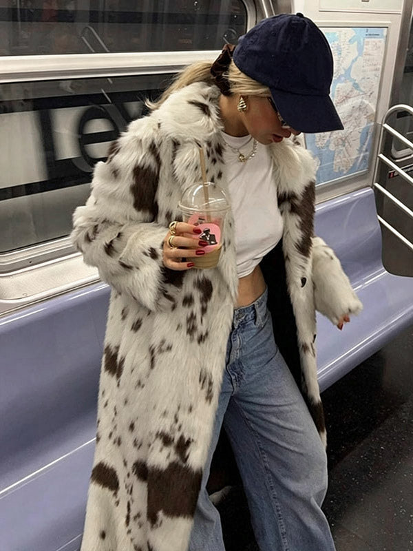 Ivory Long-Sleeve Relaxed Faux Fur Coat — view 4
