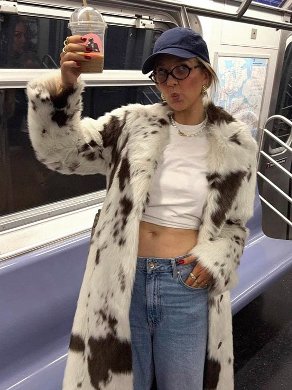 Ivory Long-Sleeve Relaxed Faux Fur Coat — view 2