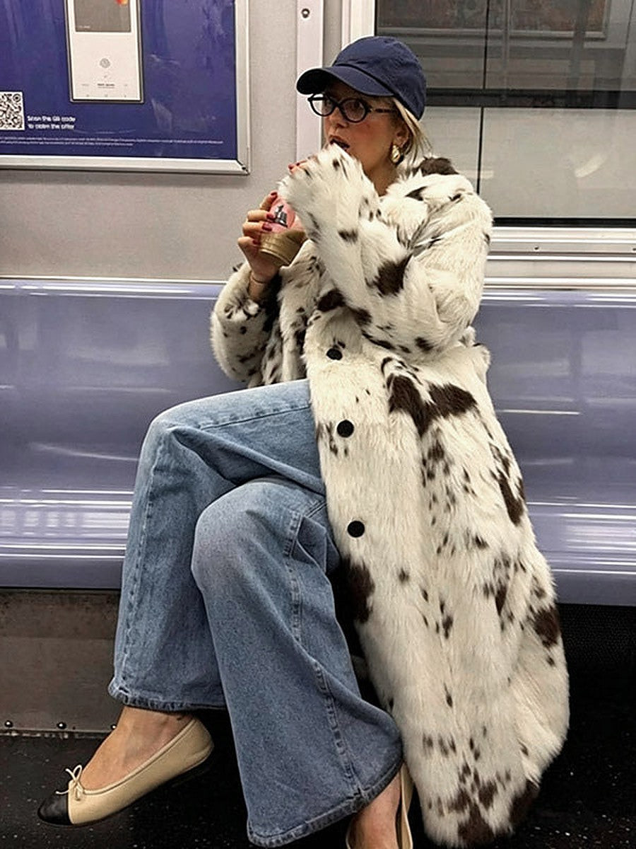 Ivory Long-Sleeve Relaxed Faux Fur Coat — view 1