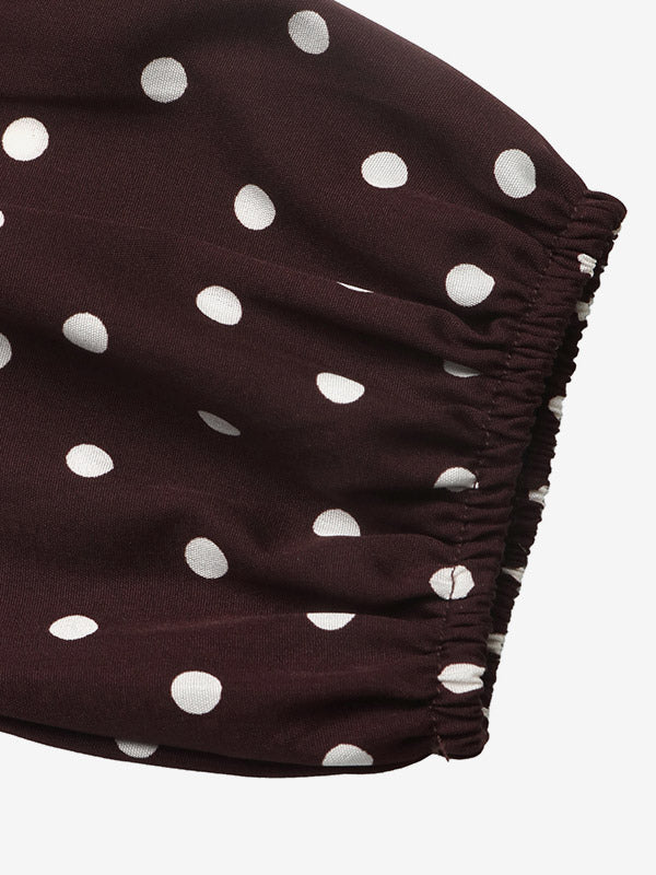 Brown Long-Sleeve V-Neck Ruffle Bodysuit — view 3