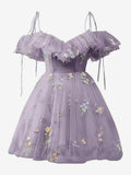 Purple Off-Shoulder Ruffle Mini Dress — view 5