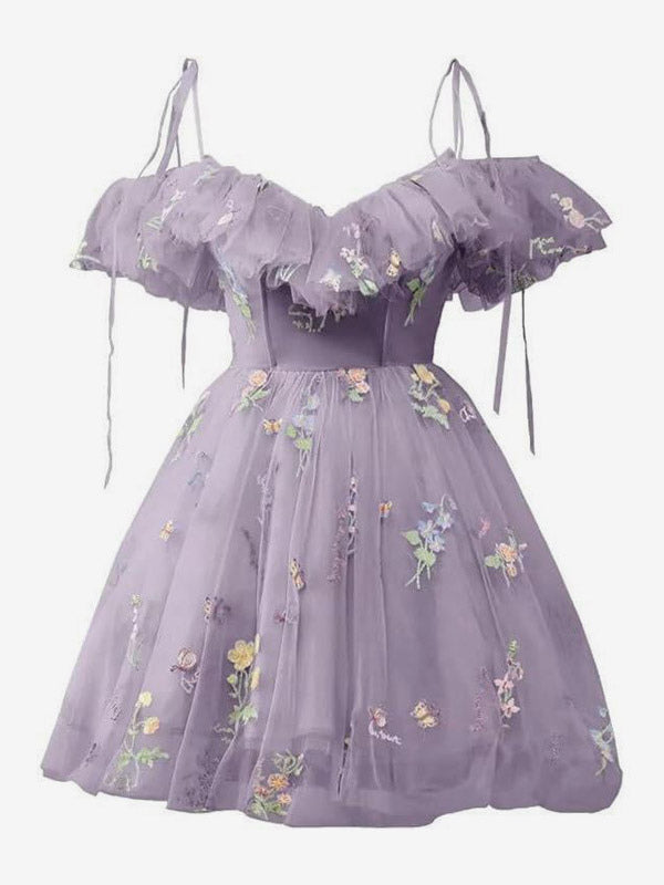 Purple Off-Shoulder Ruffle Mini Dress — view 5