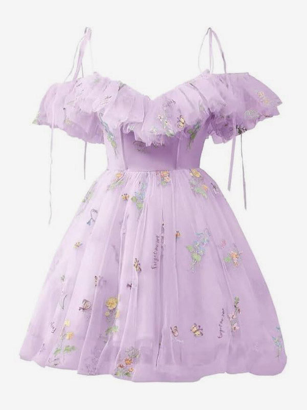 Purple Off-Shoulder Ruffle Mini Dress — view 12