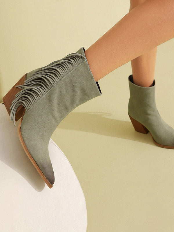 brown pointed toe block heel suede effect ankle boots — view 3