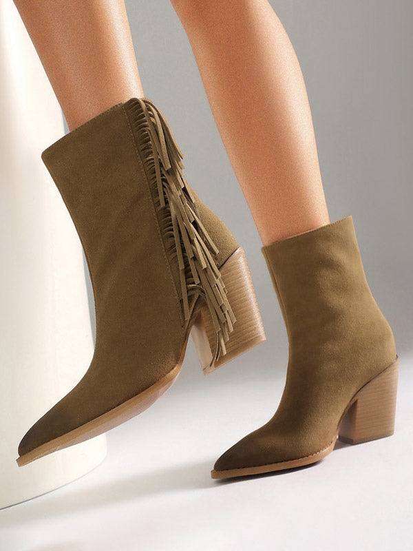 brown pointed toe block heel suede effect ankle boots — view 5