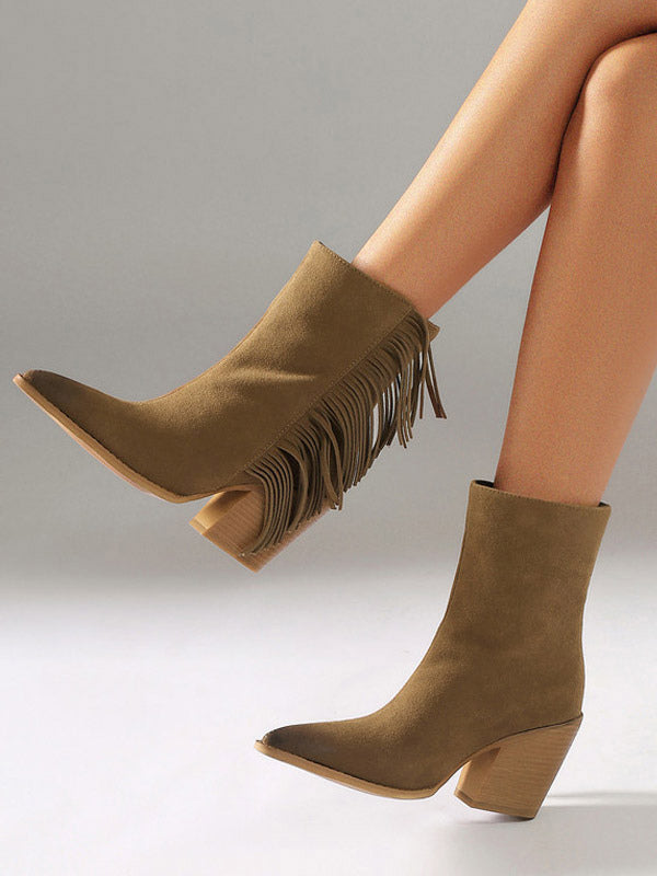 brown pointed toe block heel suede effect ankle boots — view 6