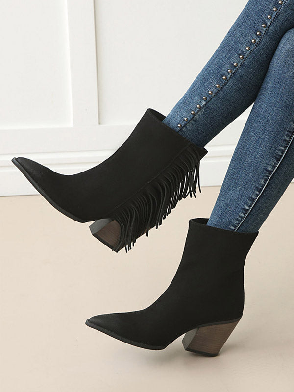 brown pointed toe block heel suede effect ankle boots — view 9