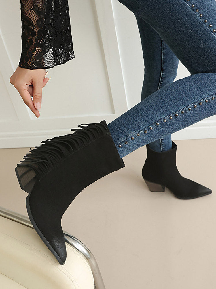 brown pointed toe block heel suede effect ankle boots — view 8