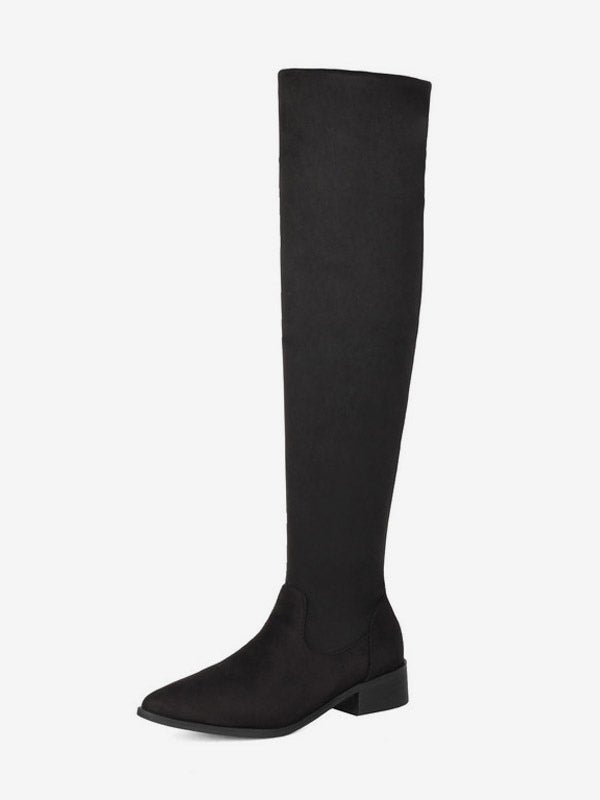 Black Pointed-Toe Suede-Effect Over-The-Knee Boots — view 8