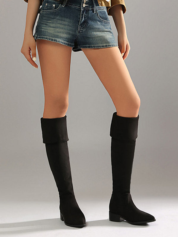 Black Pointed-Toe Suede-Effect Over-The-Knee Boots — view 5