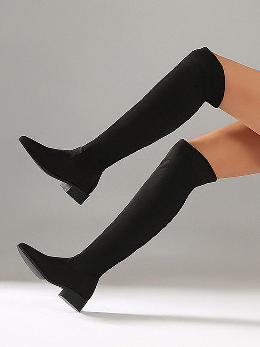Black Pointed-Toe Suede-Effect Over-The-Knee Boots — view 1