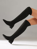 Black Pointed-Toe Suede-Effect Over-The-Knee Boots — view 1
