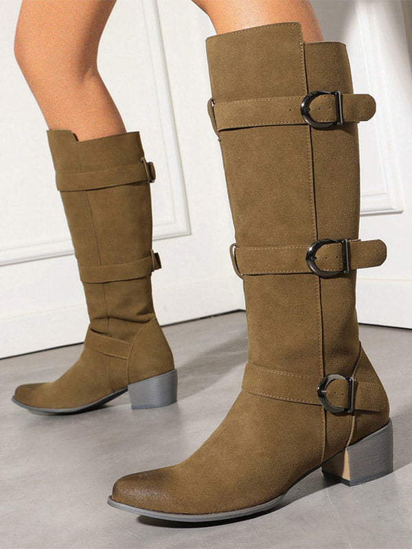 brown suede knee high boots — view 1