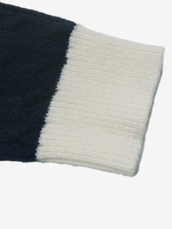 Navy Long-Sleeve V-Neck Cropped Two-Piece Set — view 3