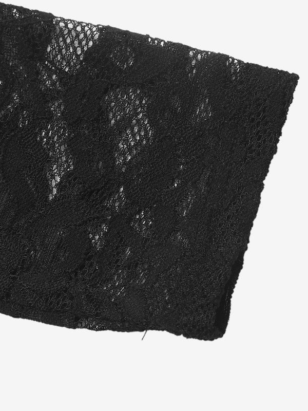 Black Long-Sleeve V-Neck Lace Bodysuit — view 4