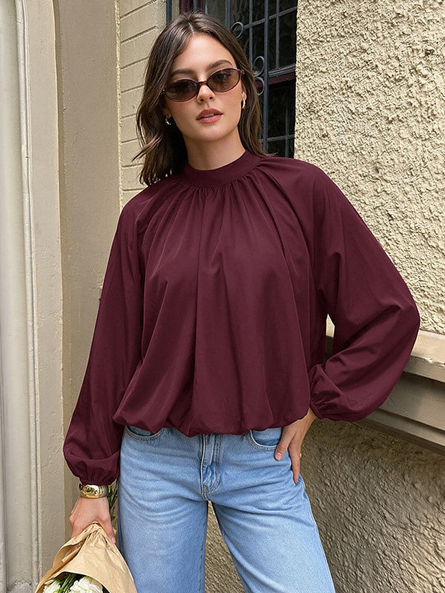 Burgundy High-Neck Relaxed Blouse — view 1