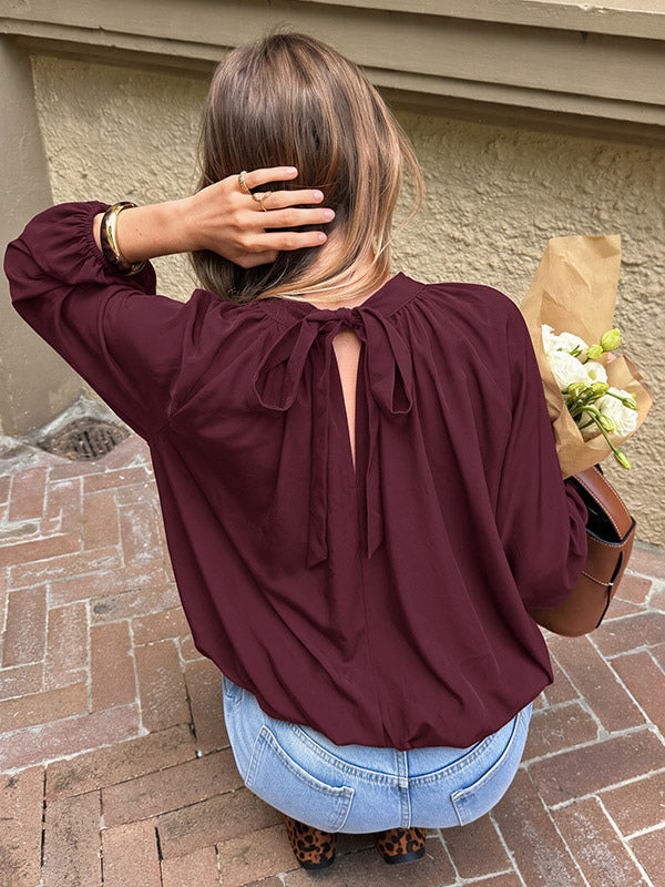 Burgundy High-Neck Relaxed Blouse — view 2