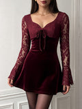 Burgundy Long-Sleeve Sweetheart Lace Mini Dress — view 1