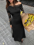 Black Long-Sleeve Off-Shoulder Side Split Maxi Dress — view 1