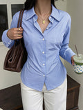 Blue Lace-Up Long-Sleeve Fitted Blouse — view 1