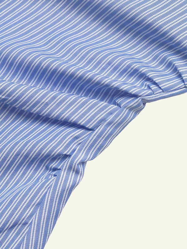 Blue Lace-Up Long-Sleeve Fitted Blouse — view 4