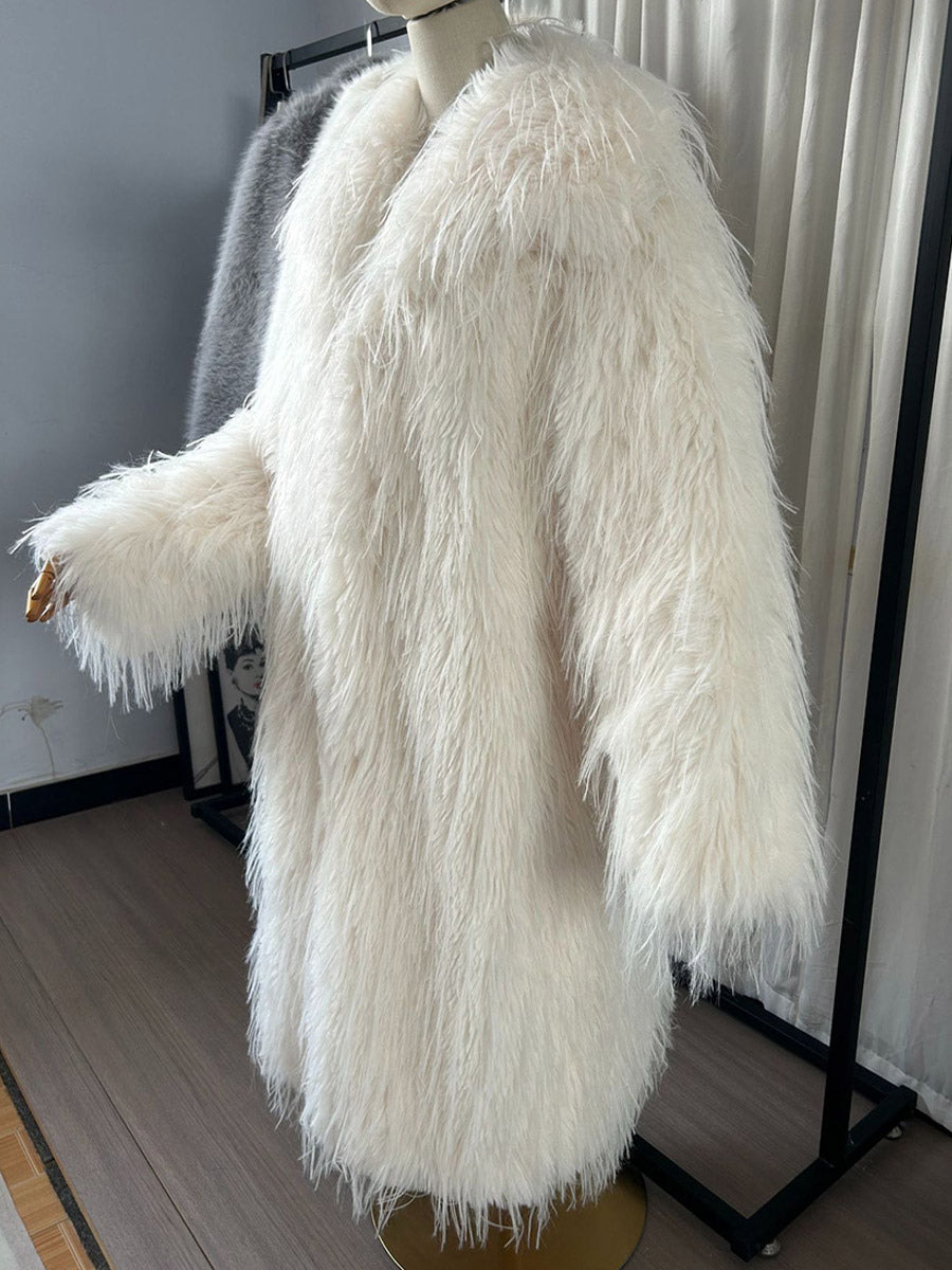 White Faux Fur Longline Coat — view 6
