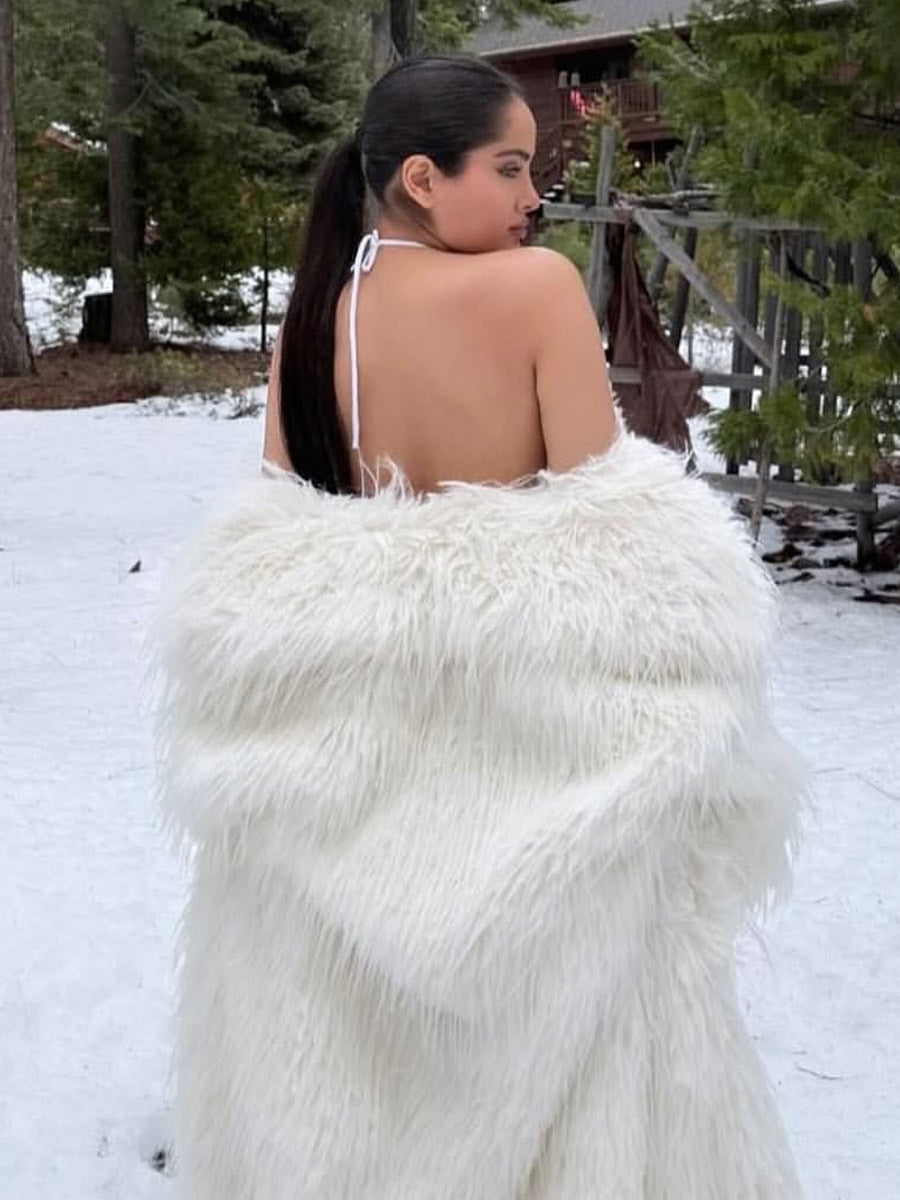 White Faux Fur Longline Coat — view 5