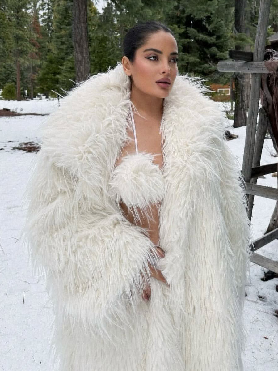 White Faux Fur Longline Coat — view 4