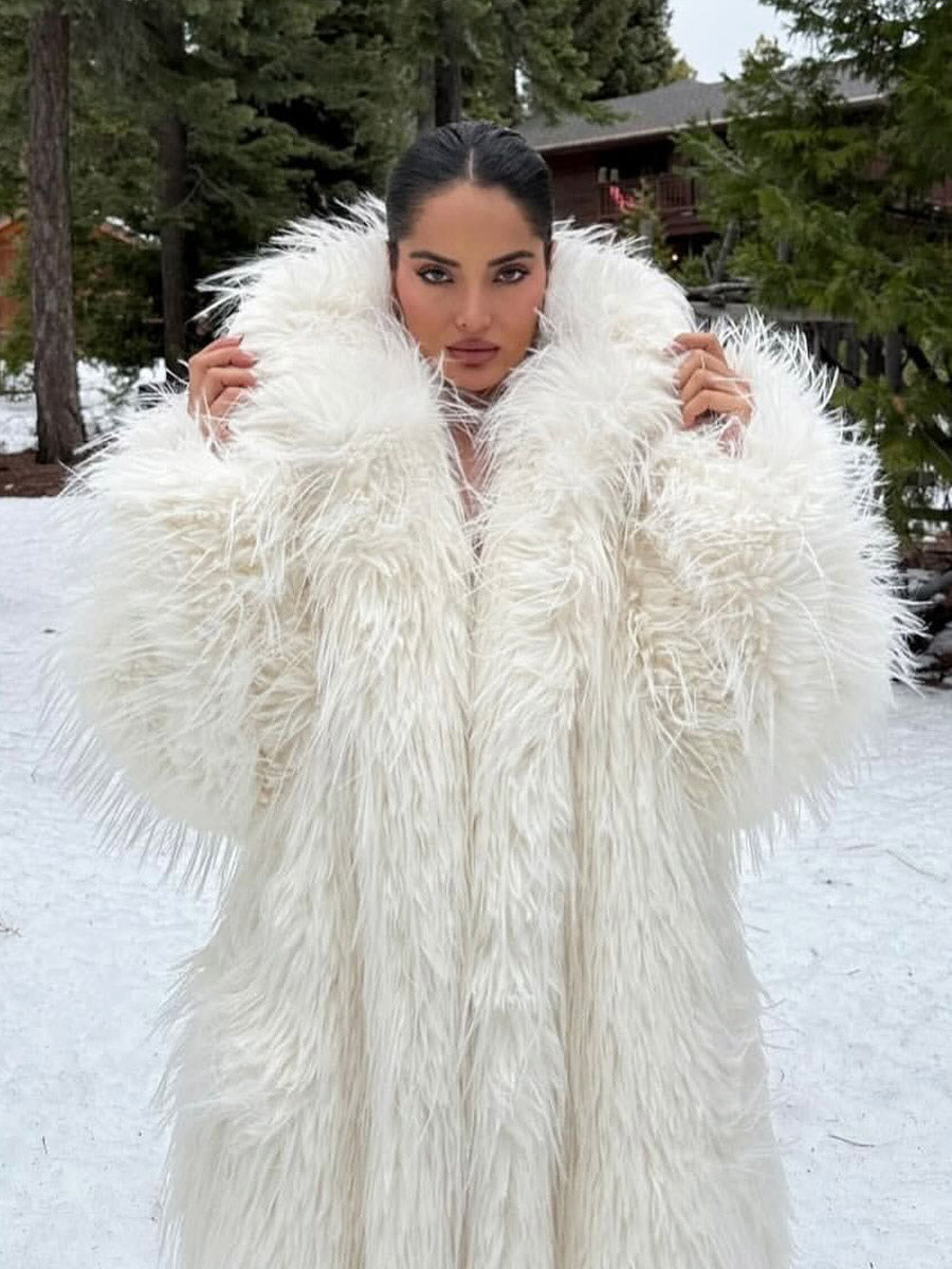White Faux Fur Longline Coat — view 3