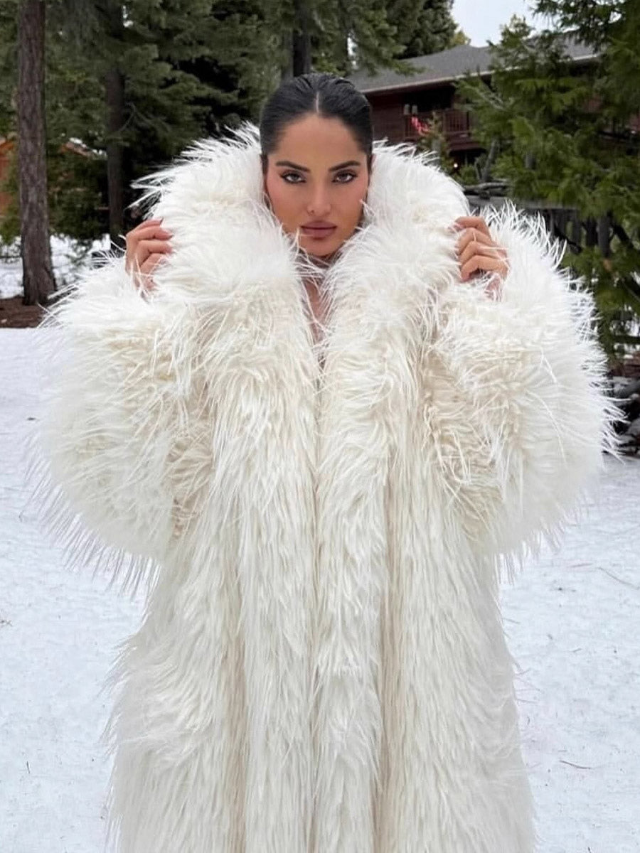 White Faux Fur Longline Coat — view 1